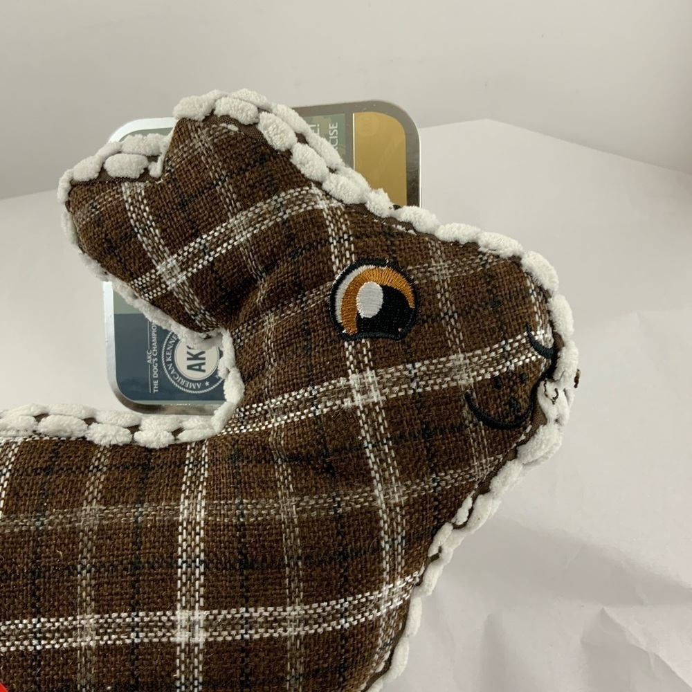 Dog Toss Toy European Home Burlap Bunny Brown White Country Plaid - Picture 10 of 15